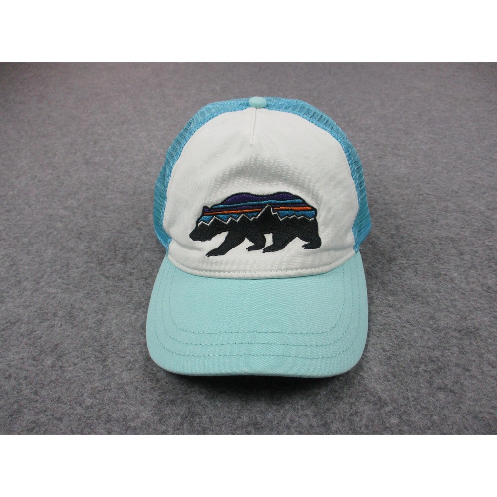 Patagonia Hat Cap Snap Back Mens Blue Fitz Roy Bear Trucker Mesh Back Hiking